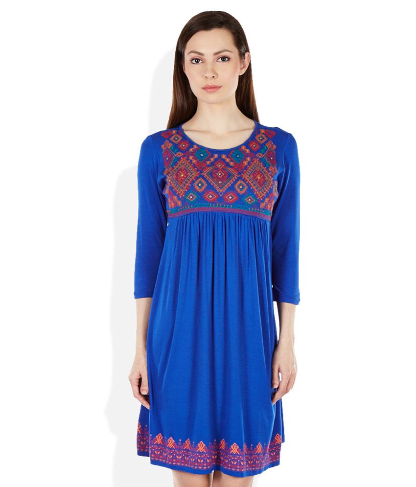 Global Desi Blue Viscose Dresses - Buy Global Desi Blue Viscose Dresses ...