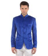 Azio Design Blue Velvet Solid Party Wear Blazer