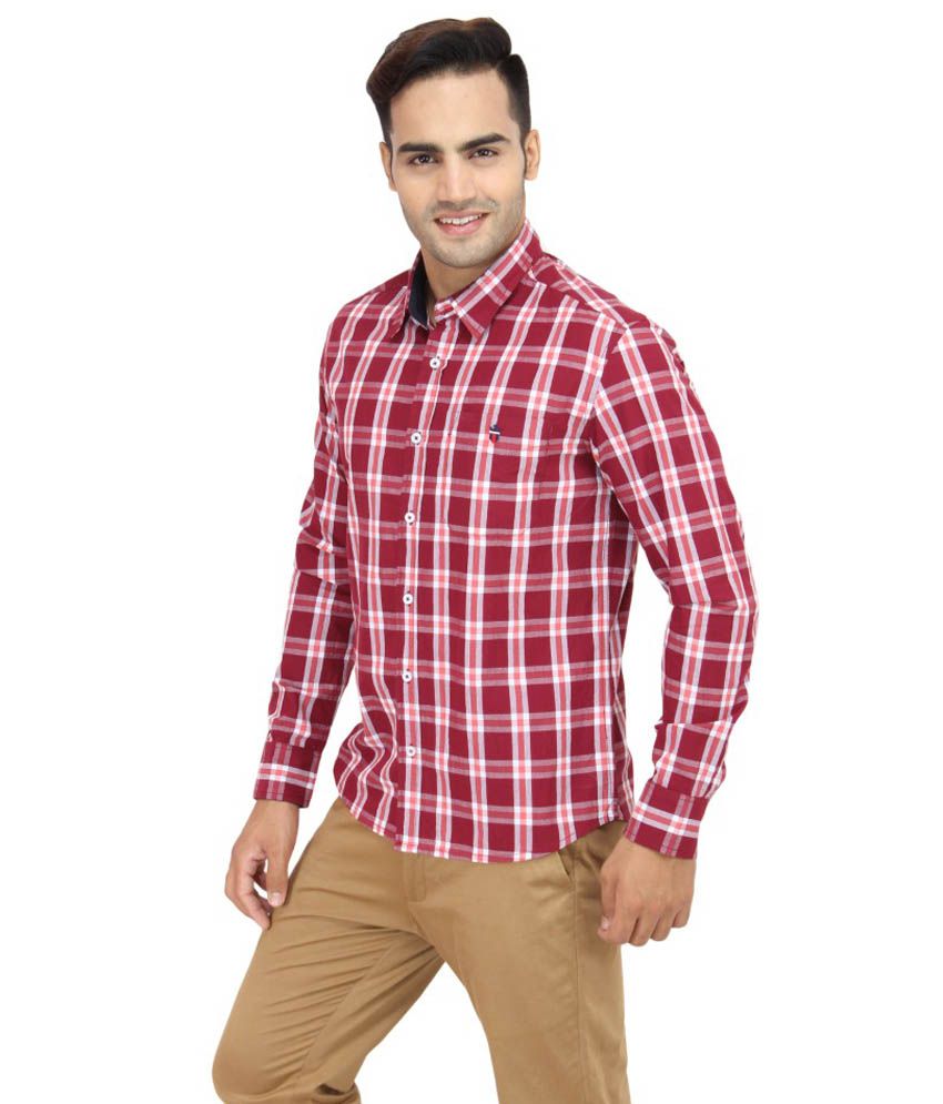 Louis Philippe Maroon And White Full Sleeves Cotton Check Shirt - Buy Louis Philippe Maroon And ...