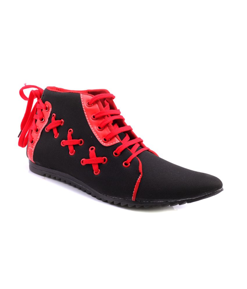 red canvas boots