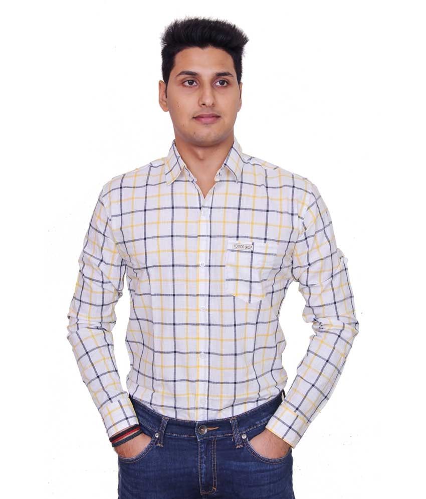 Cotton Crop Yellow Cotton Blend Checked Full Sleeve Casual Shirt Buy