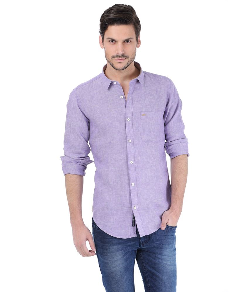 Basics Purple Linen Shirt - Buy Basics Purple Linen Shirt Online at ...