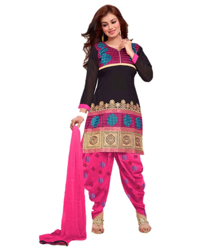 Patiyala Black Cotton Unstitched Dress Material Buy