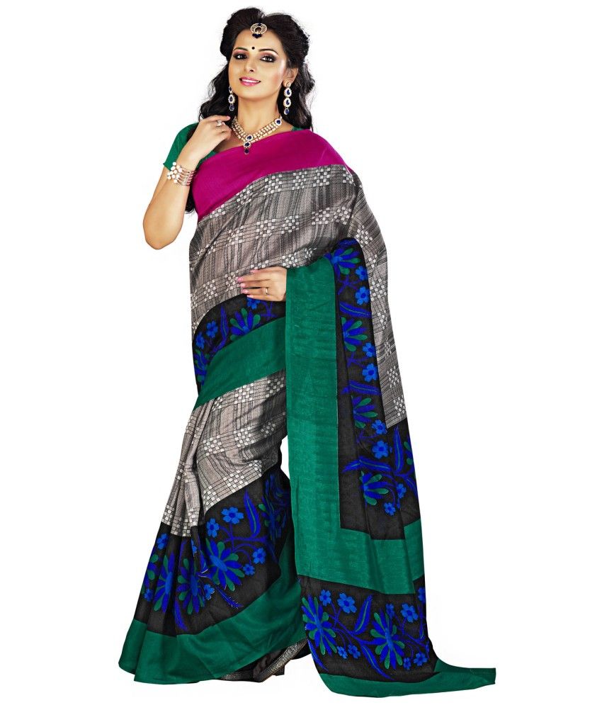 Cloovy Gray Bhagalpuri Silk Saree Buy Cloovy Gray Bhagalpuri Silk Saree Online At Low Price 