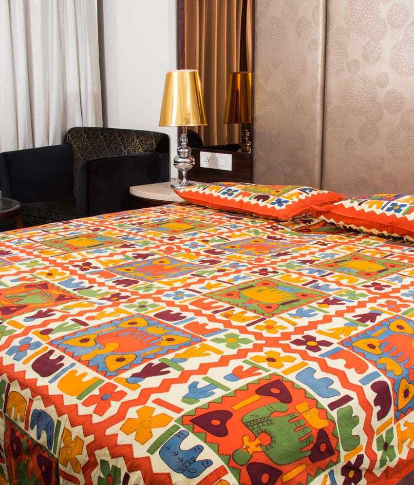     			UniqChoice 100 Percentage Cotton Rajasthani Traditional Printed Double Bedsheet With 2 Pillow Cover