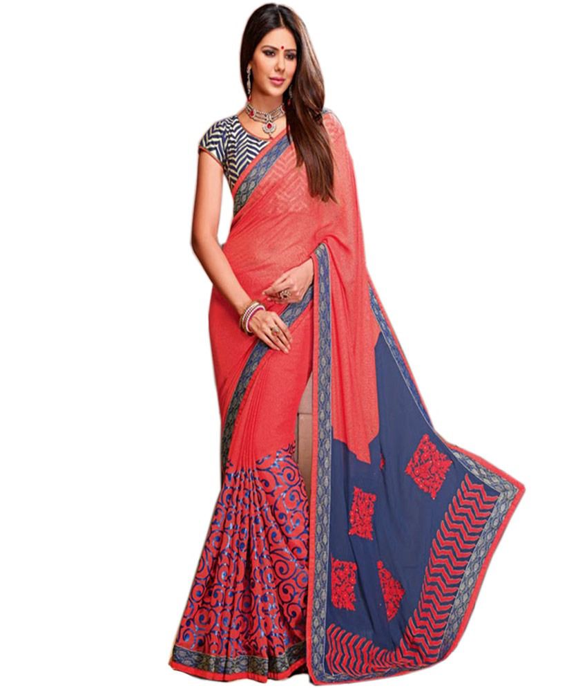 Ambica Red Pure Georgette Saree - Buy Ambica Red Pure Georgette Saree ...