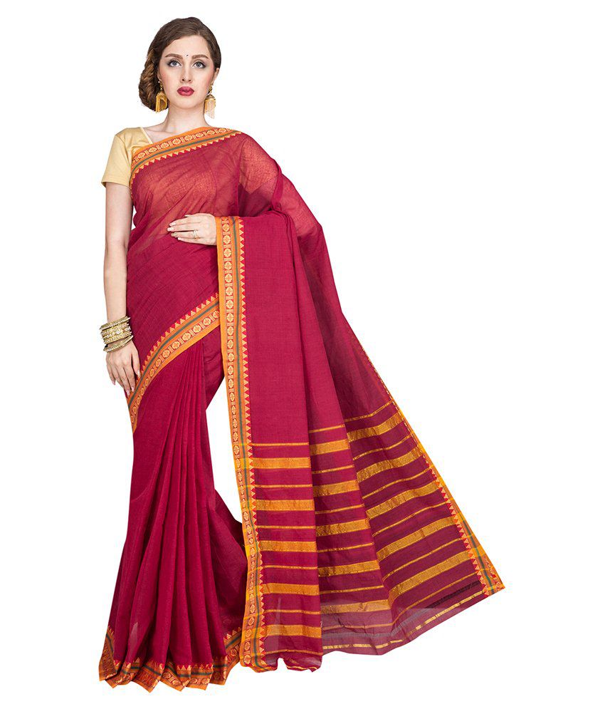 Kavitha Sarees Red Cotton Saree - Buy Kavitha Sarees Red Cotton Saree ...
