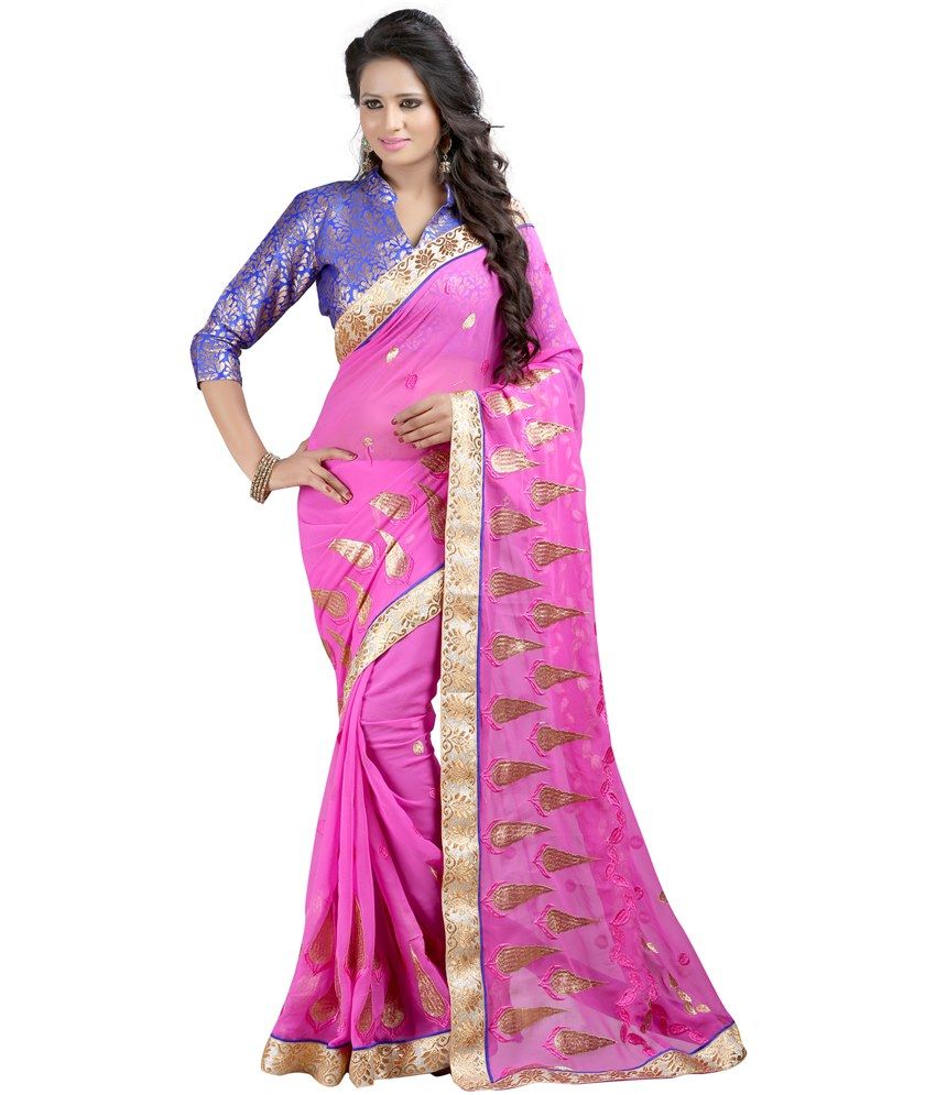 Bunny Sarees Pink Pure Chiffon Saree - Buy Bunny Sarees Pink Pure ...