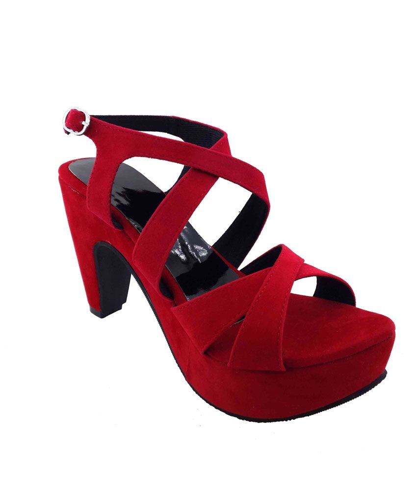 Plutos Red Suede Round Toe Small Back Strap High Heel For Women Price in India- Buy Plutos Red 