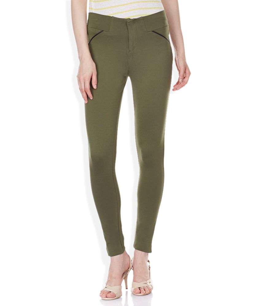 ONLY Olive Green Skinny Fit Jeggings - Buy ONLY Olive Green Skinny Fit ...