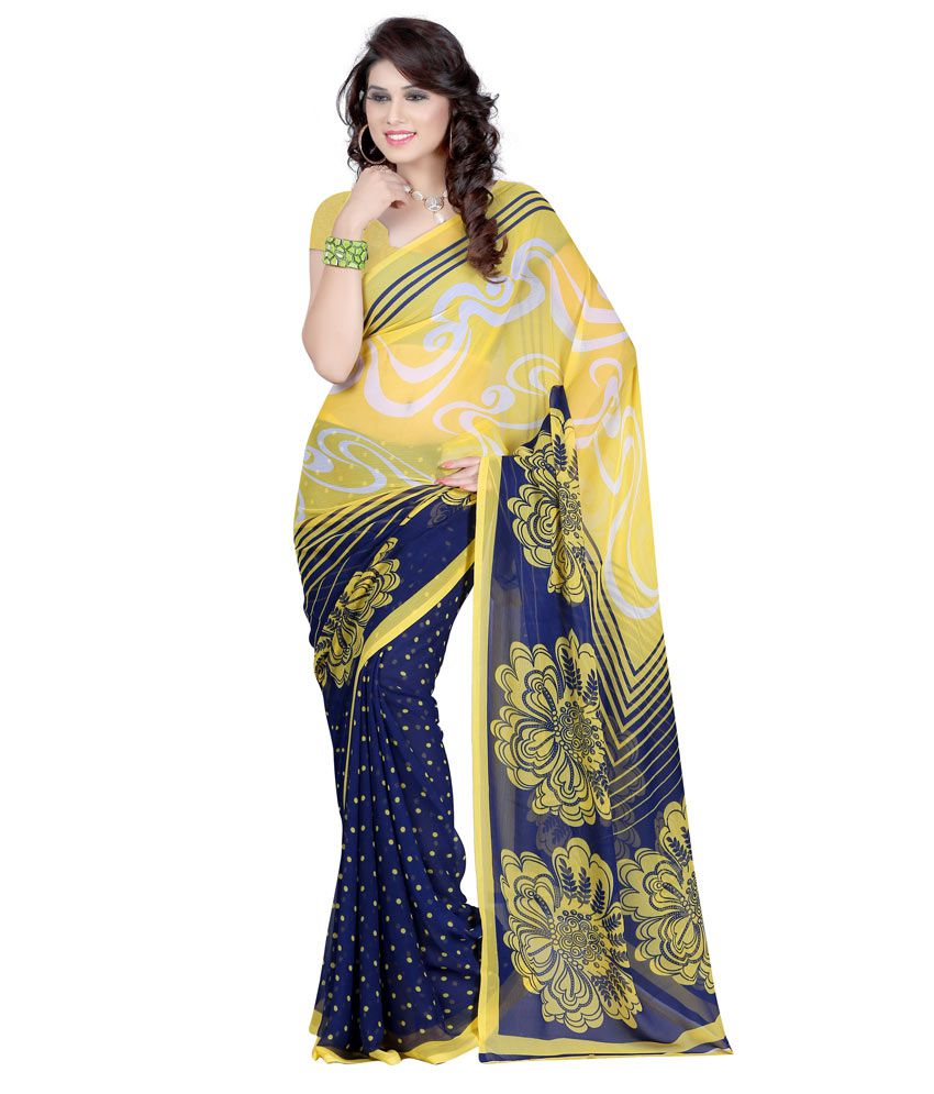Madhu Designer Sarees Yellow Semi Chiffon Saree - Buy Madhu Designer ...