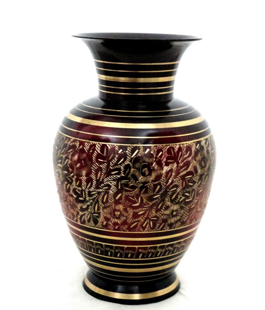 E Handicrafts Brown Brass Flower Vase Engraved Jar Buy E