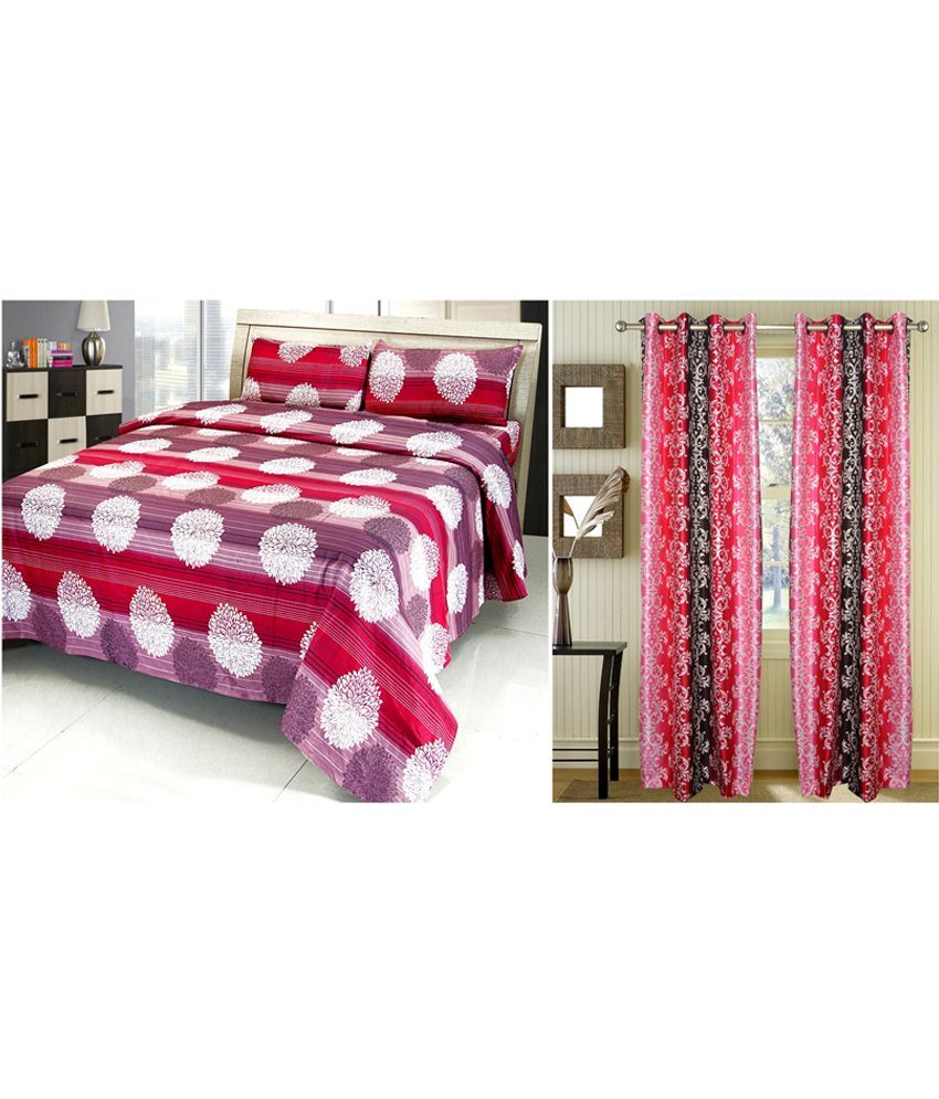 Wonder Home Collection 100% Cotton Pink Double Bedsheets With 2 Pillow ...