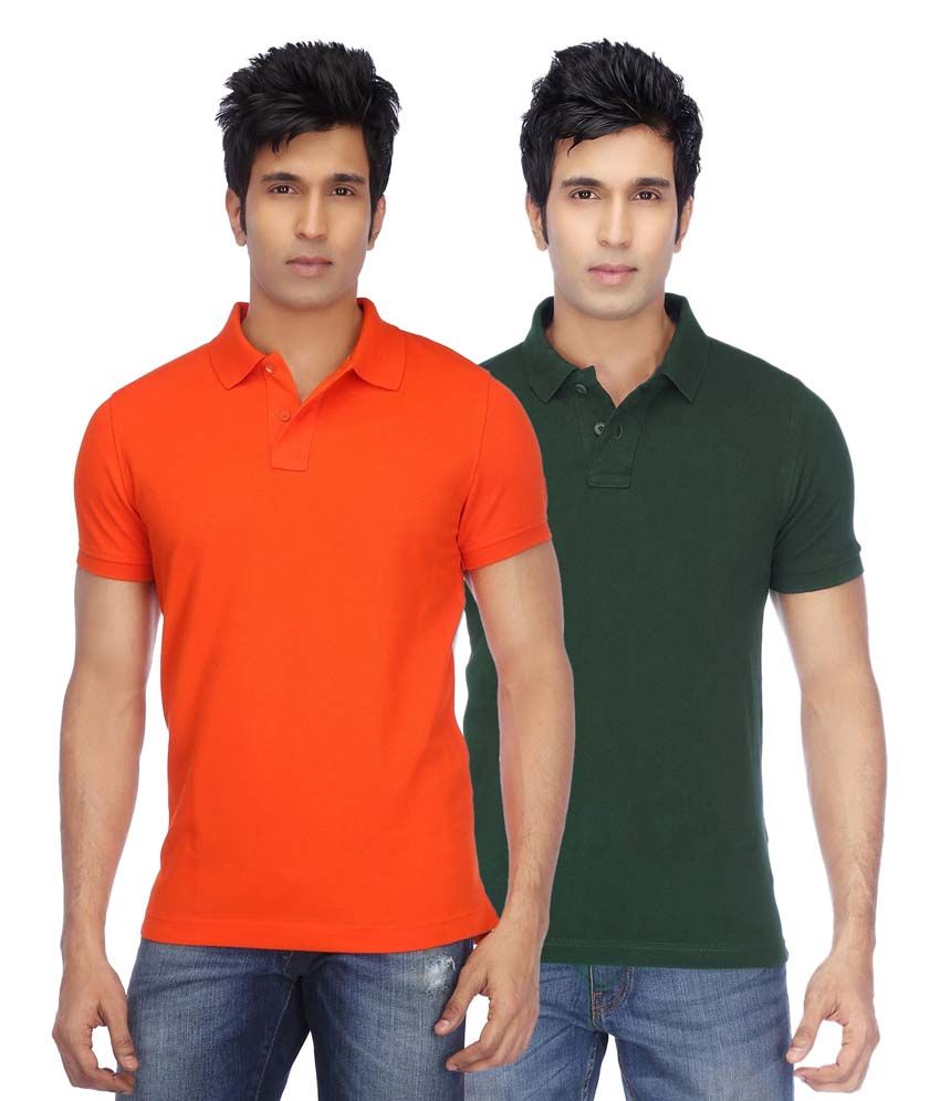     			Concepts Multicolor Cotton Blend Half Sleeve Basics Polo T-Shirts - Pack Of 2