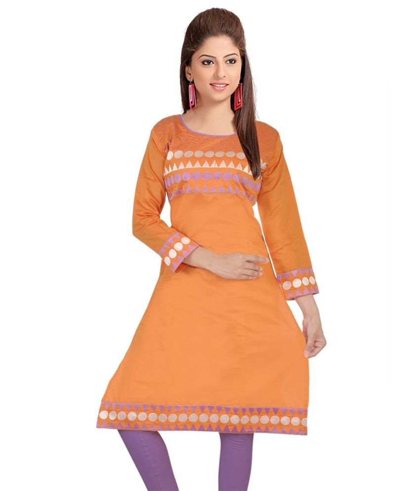 Hayaa Orange Silk Kurti Buy Hayaa Orange Silk Kurti Online at Best