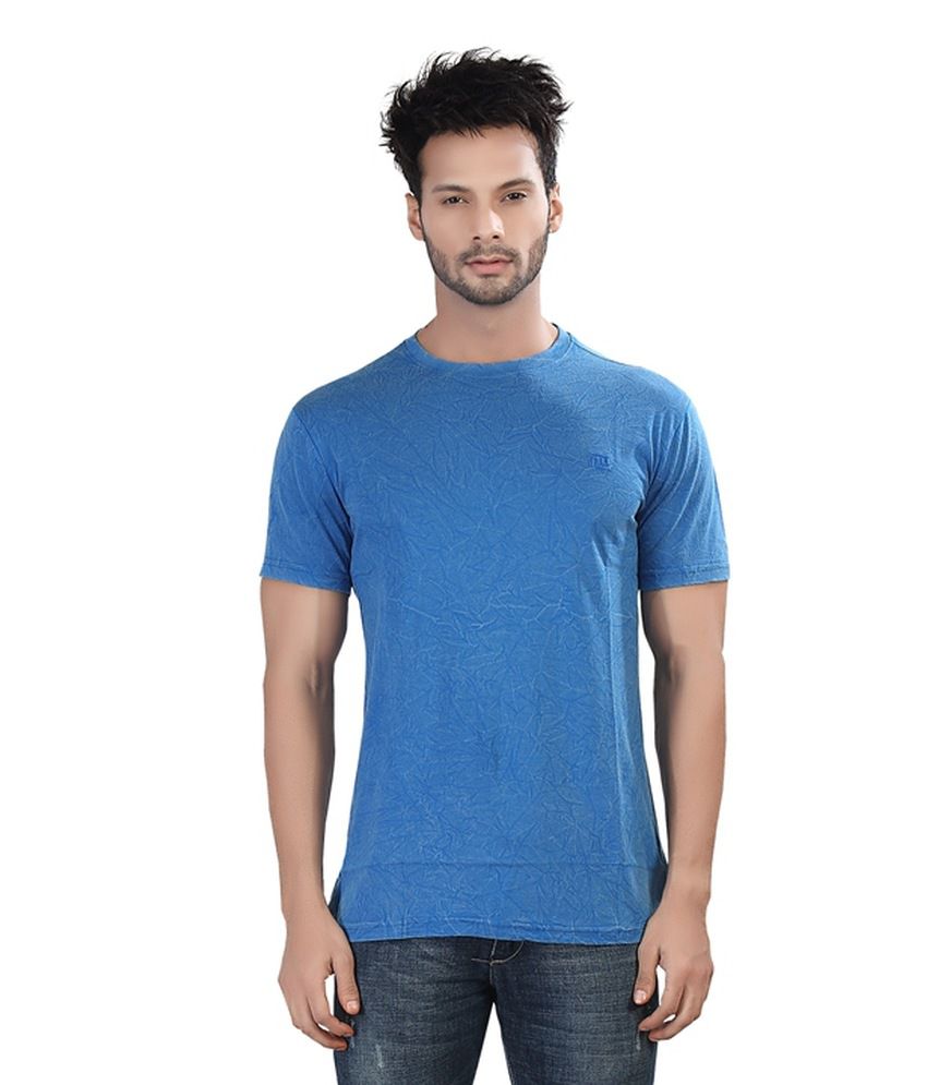 Afylish Royal Blue Round Neck Mens T-Shirt With Acid Wash - Supima ...