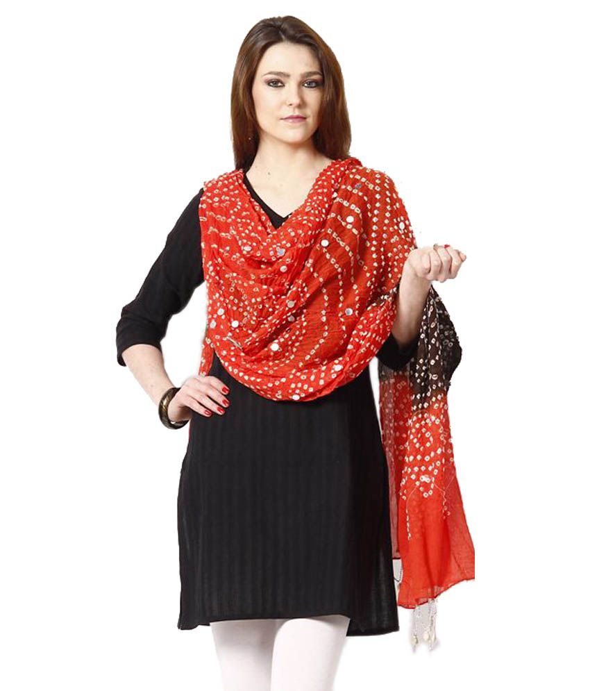 Apratim Rajasthani Red and Black Cotton Bandhani Dupatta Price in India ...