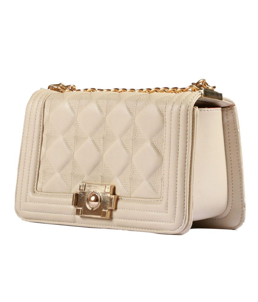 FashionFeast Cream Stylish Sling Bag - Buy FashionFeast Cream Stylish ...