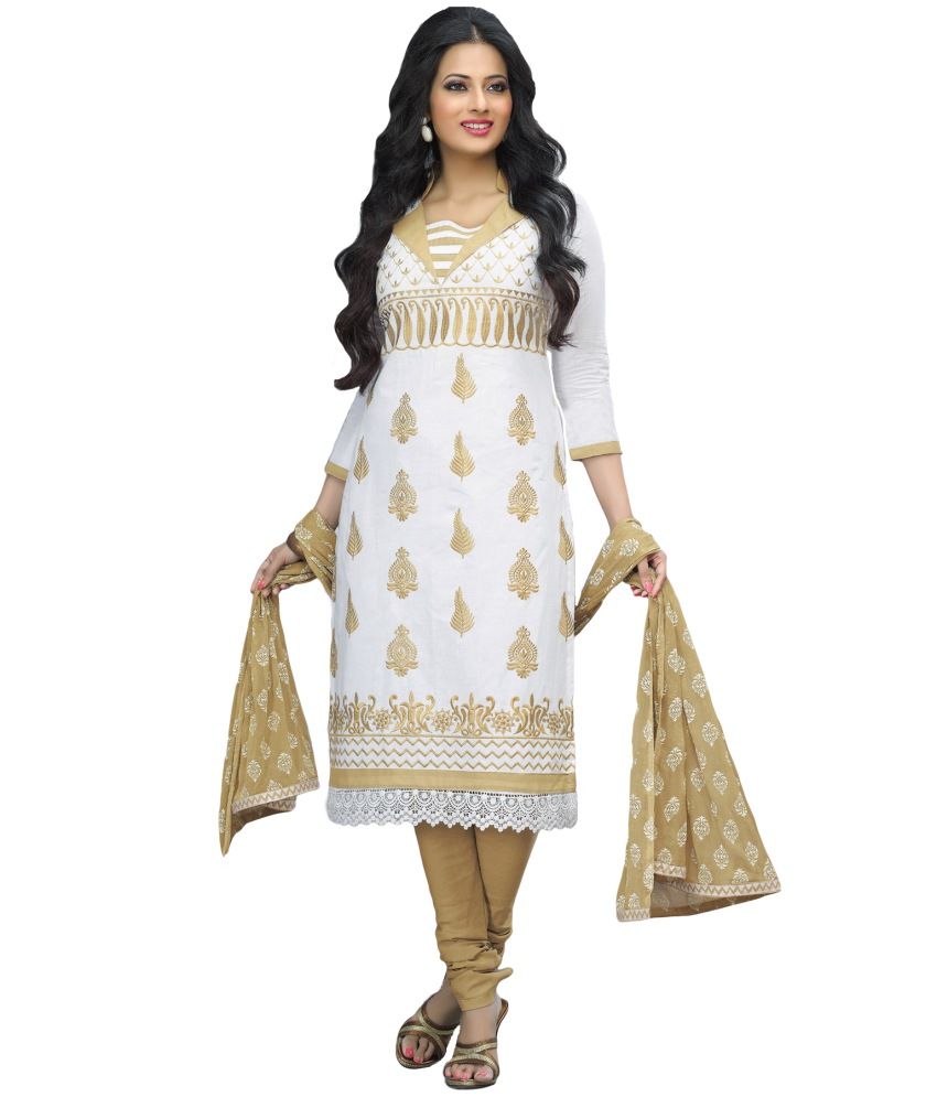 Salwar Studio White Cotton Unstitched Dress Material Buy