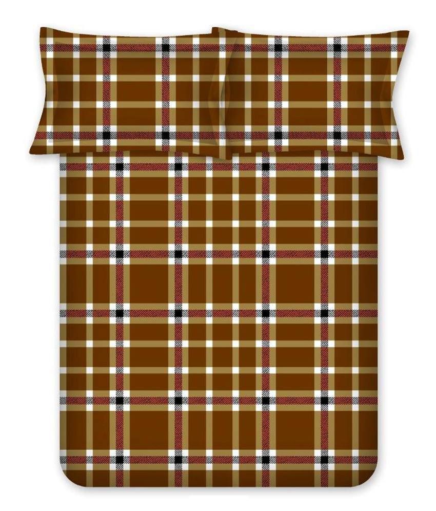 Bombay Dyeing Vliola Brown Checks Design Cotton Double Bed Sheet with 2