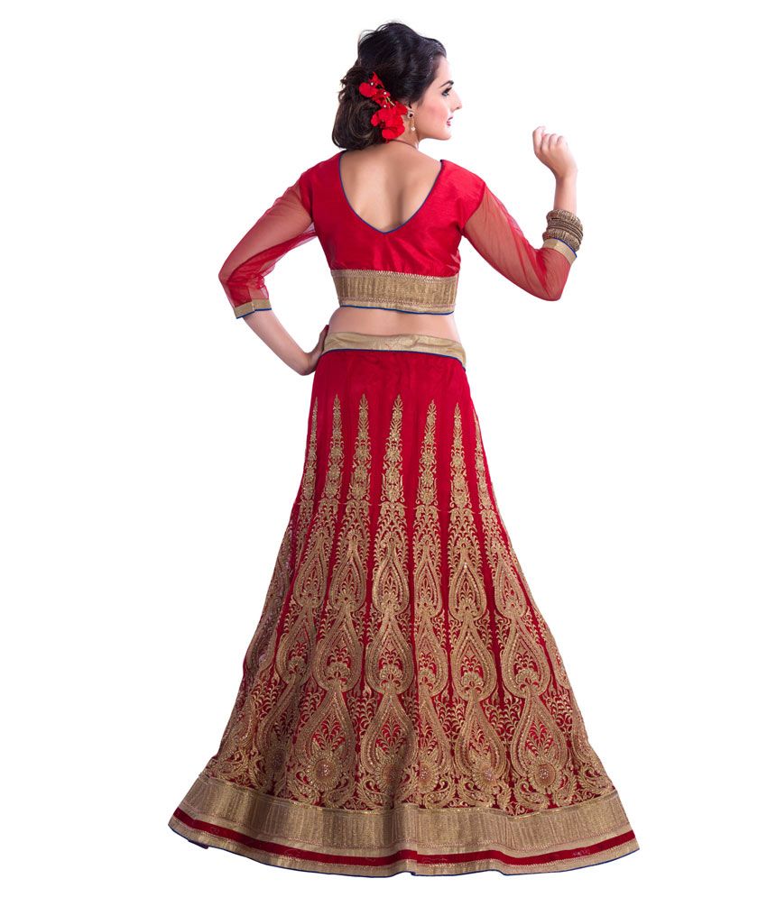 red netted lehenga