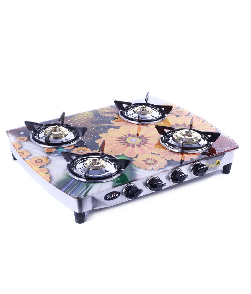 Surya Care scgls402 4 Burner Glass Manual Gas Stove Price in India Buy Surya Care scgls402