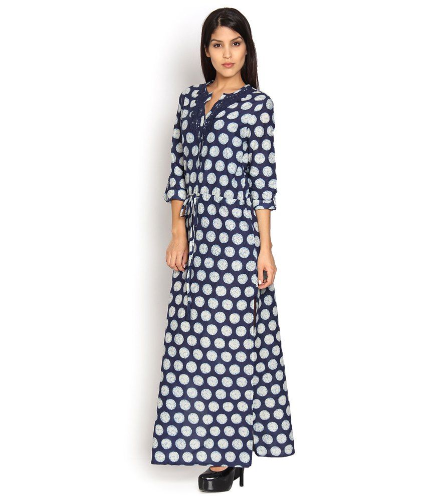 vishudh navy blue printed maxi dress