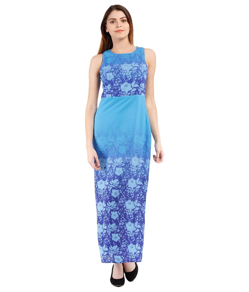 Folklore Blue Polyester Maxi Dress - Buy Folklore Blue Polyester Maxi ...