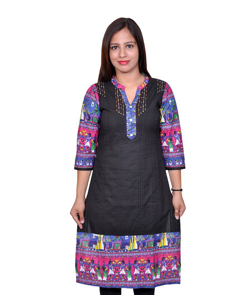 Vasudha Black Cotton Kurti - Buy Vasudha Black Cotton Kurti Online at ...