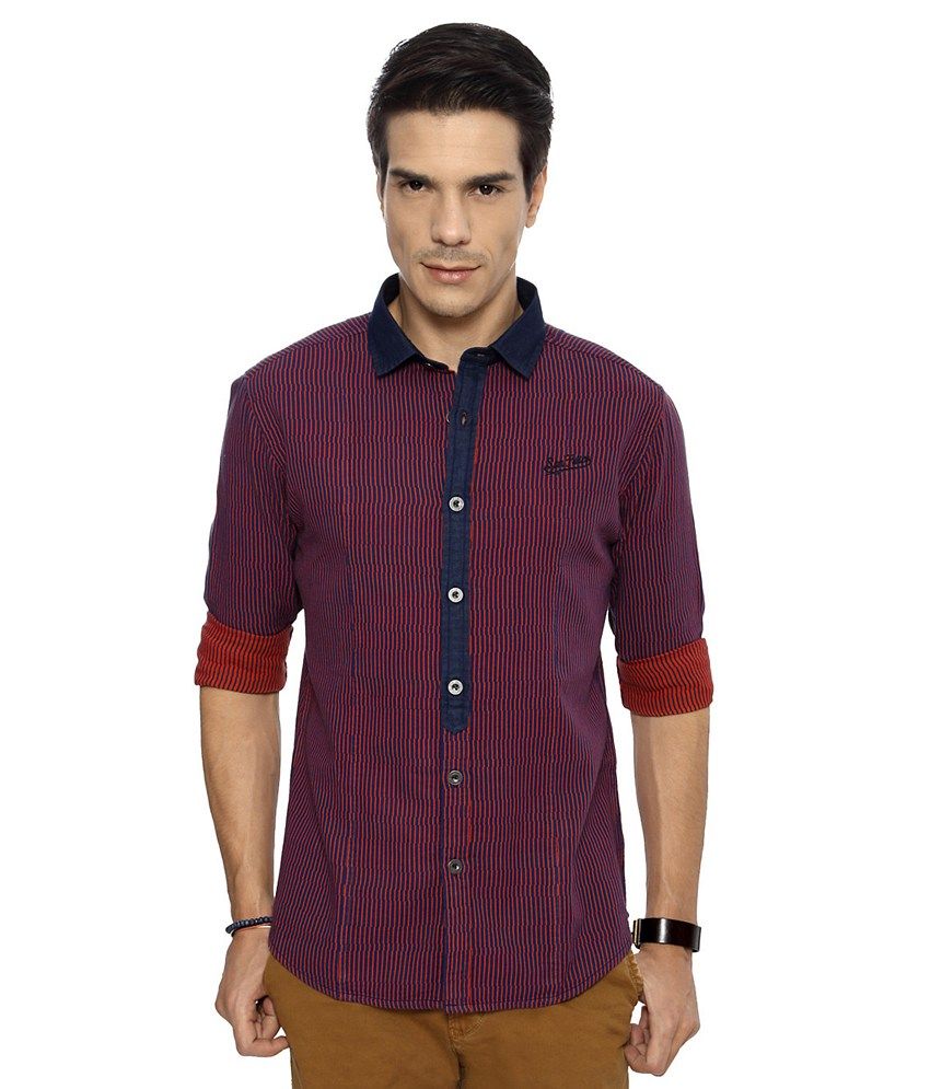 SF Jeans by Pantaloons Red Slim Fit Men's Shirt - Buy SF Jeans by ...