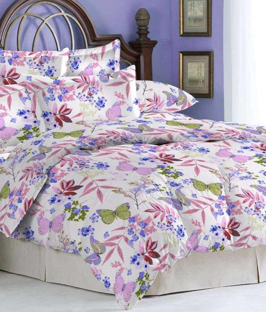 Bombay Dyeing Pink & White Cotton Double Bed Sheet with 2 Pillow Covers