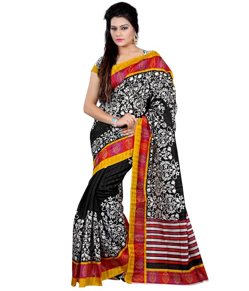 Jay Ambe Black Bhagalpuri Silk Saree Buy Jay Ambe Black Bhagalpuri