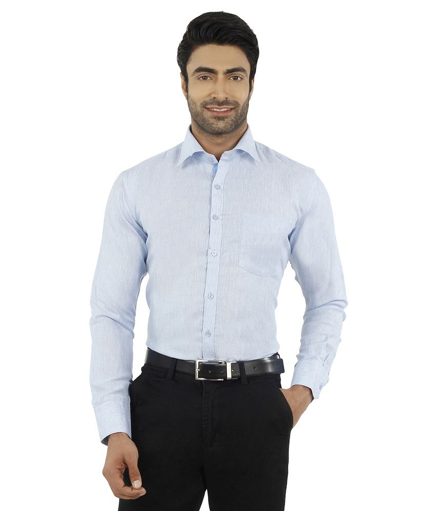 Dennis Lingo Men's Solid Blue and Black Full Sleeves Formal Shirts ...