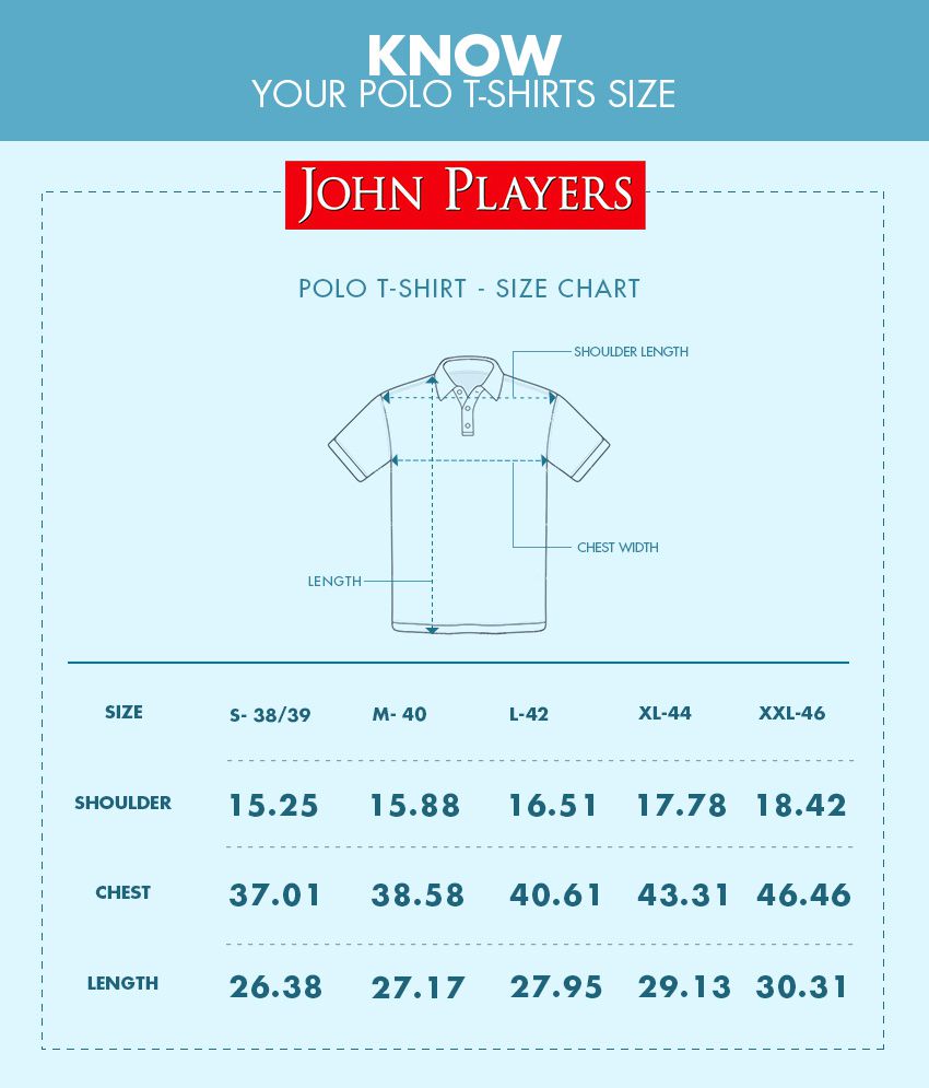 John Players T Shirt Size Chart