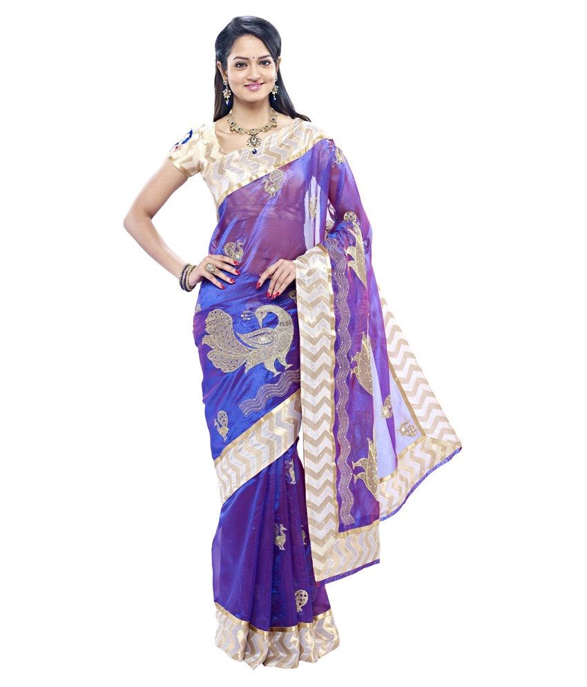 Rajmahal Silks White And Purple Silk Saree Buy Rajmahal Silks White