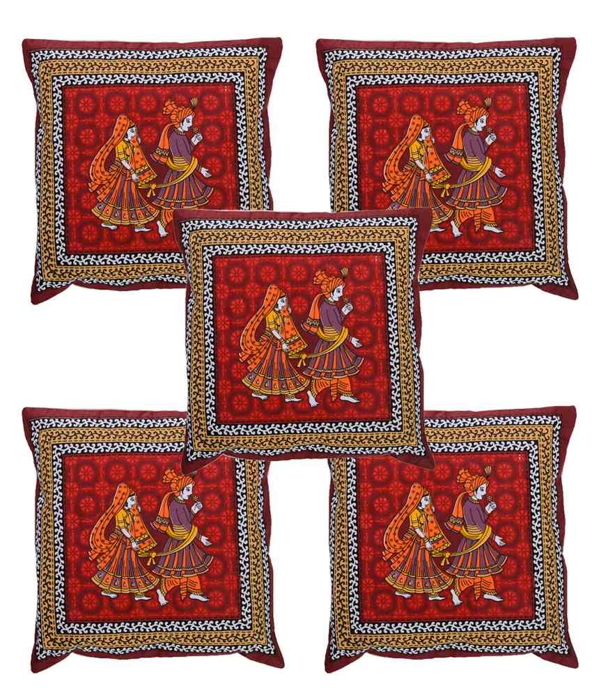     			eCraftIndia Red And Orange Cotton Cushion Covers (Set Of 5)