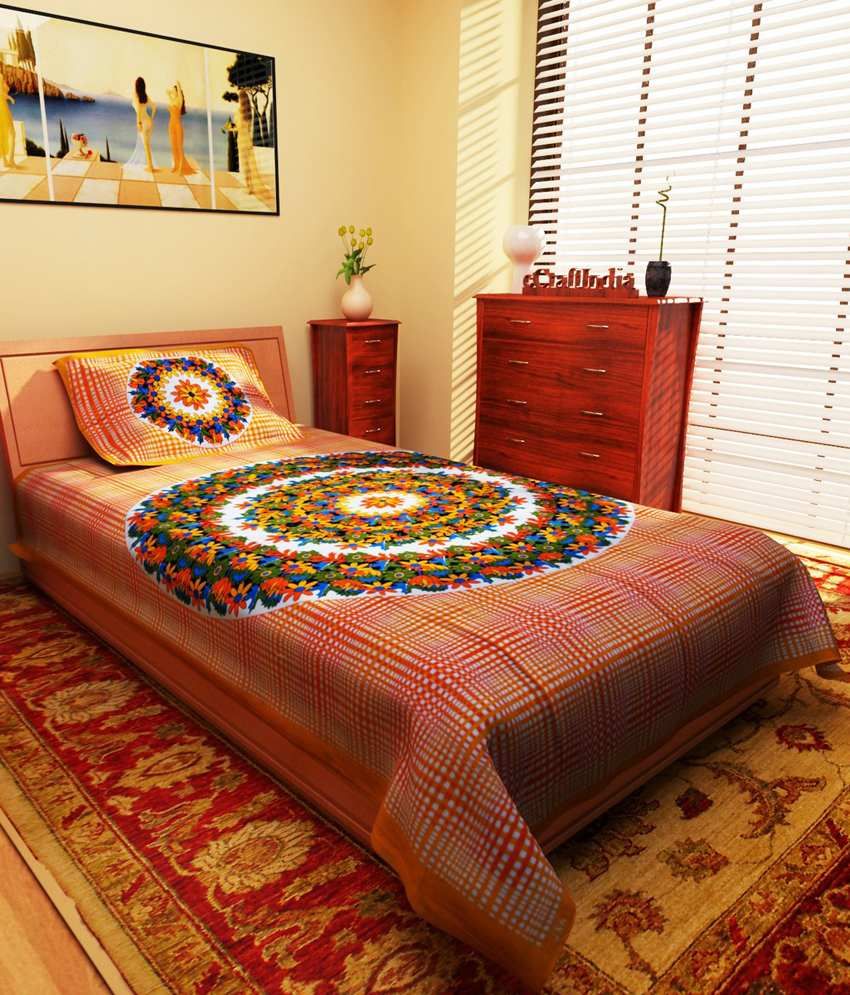eCraftIndia Pink And Brown Cotton Single Bed Sheet Of 2) Buy eCraftIndia Pink And Brown