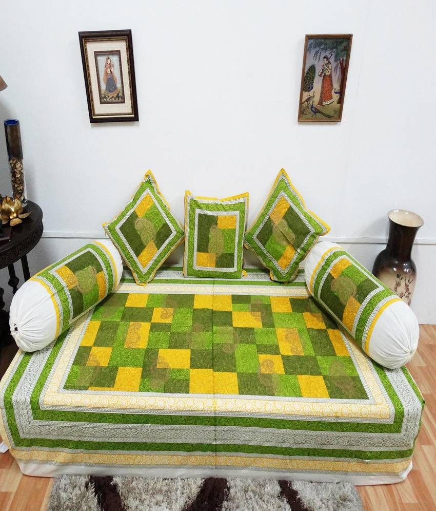 Heritagefabs Anokhi Green Diwan Set (Single Bed Sheet with ...