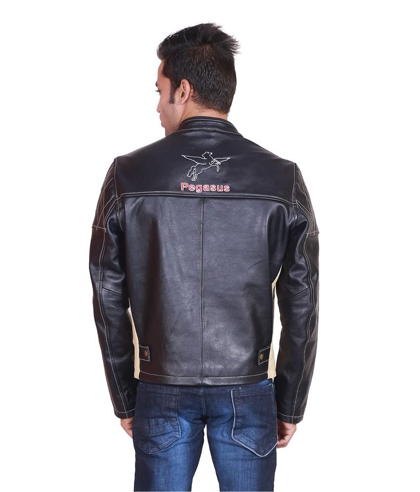 Pegasus Men's Leather Black Casual motorcycle Rider Jacket - Buy ...