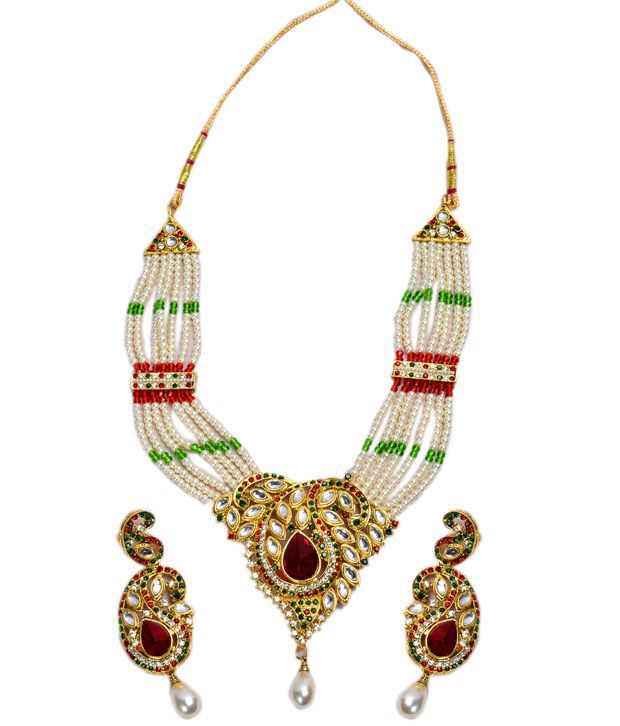 Akshada Creation Maroon Alloy Traditional Design Pearl Necklace Set ...