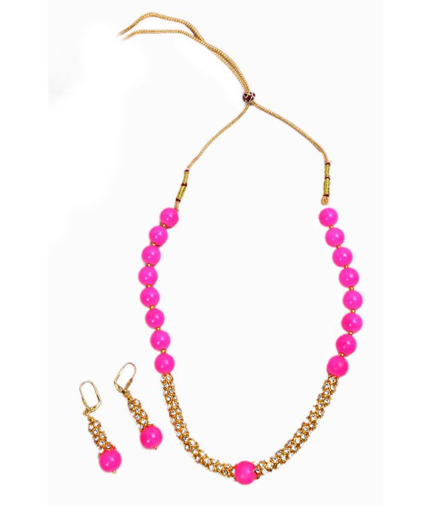 Akshada Creation Pink Alloy Traditional Design Coloured Bead Necklace ...