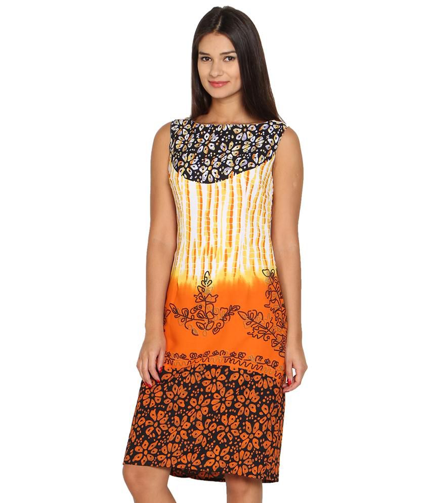 Folklore Orange & Black Boat Neck Long Sheath Dress for Women - Buy ...