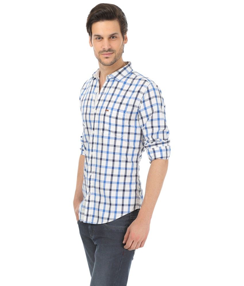 Basics Blue & White Checkered Slim Fit Casual Shirt for Men - Buy ...