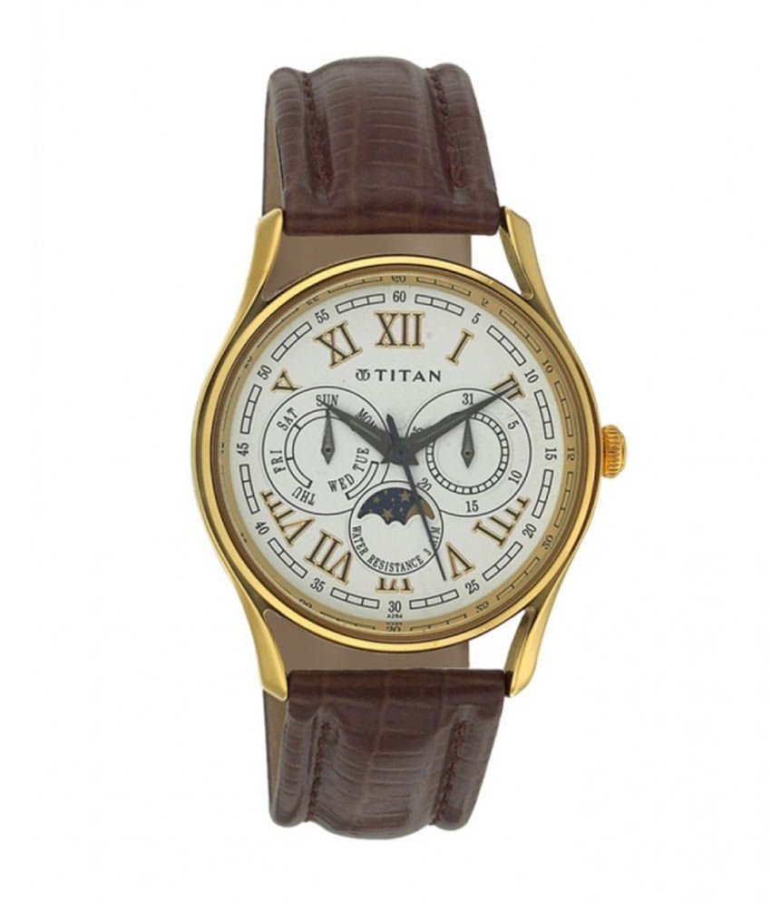 titan brown leather watch