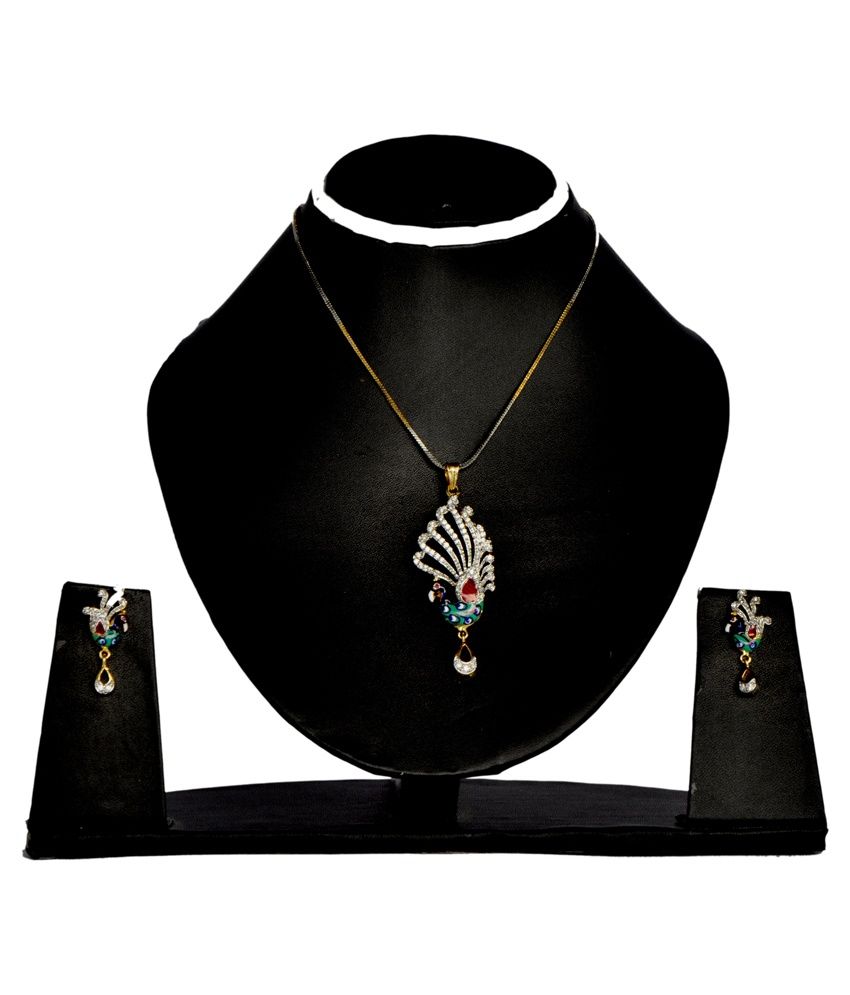 Fashion Square Multicolour American Diamond Pendant with Chain Buy