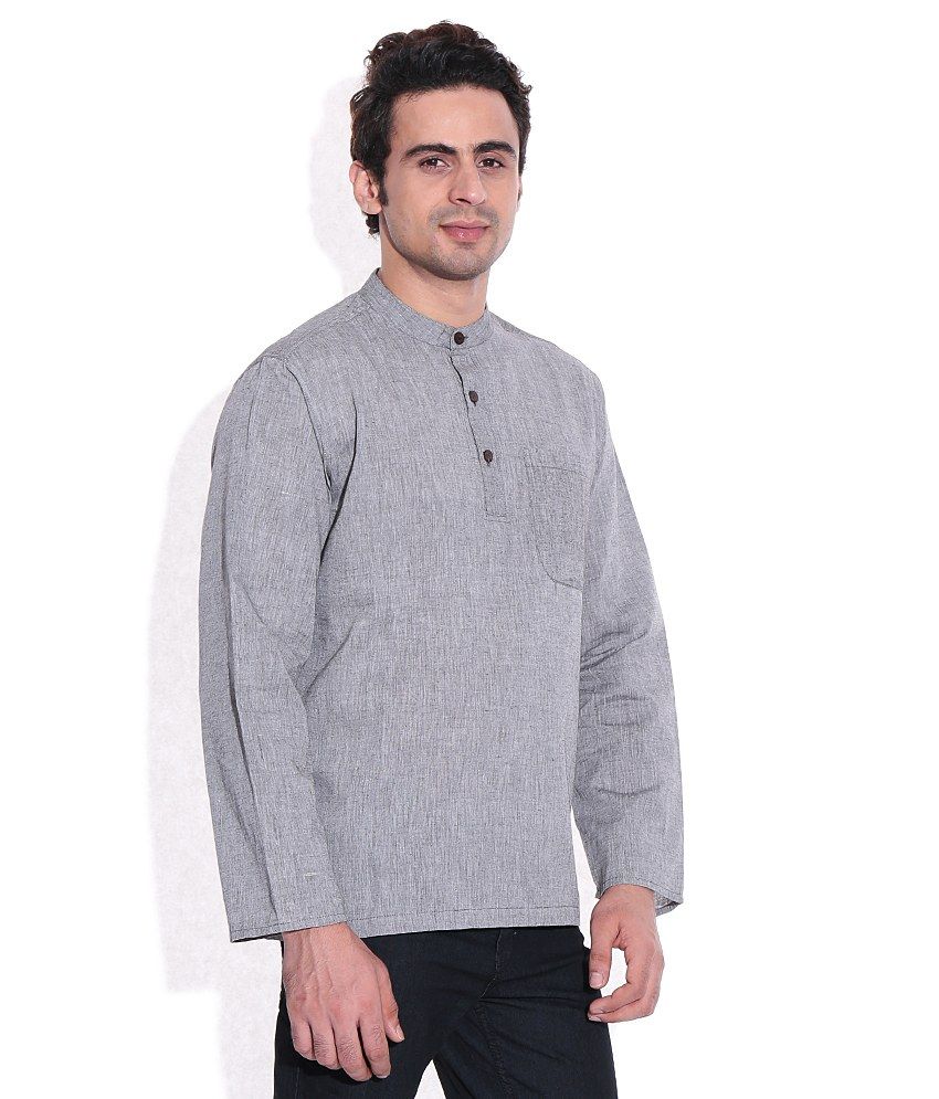 Fabindia Gray Cotton Solid Short Kurta - Buy Fabindia Gray Cotton Solid ...