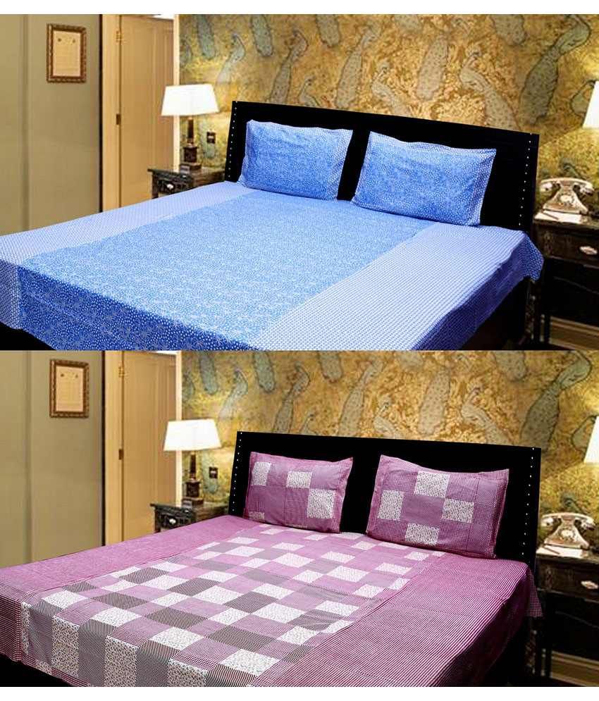 Elegance Multicolour Cotton 2 Double Bed Sheet With 4 Pillow Cover