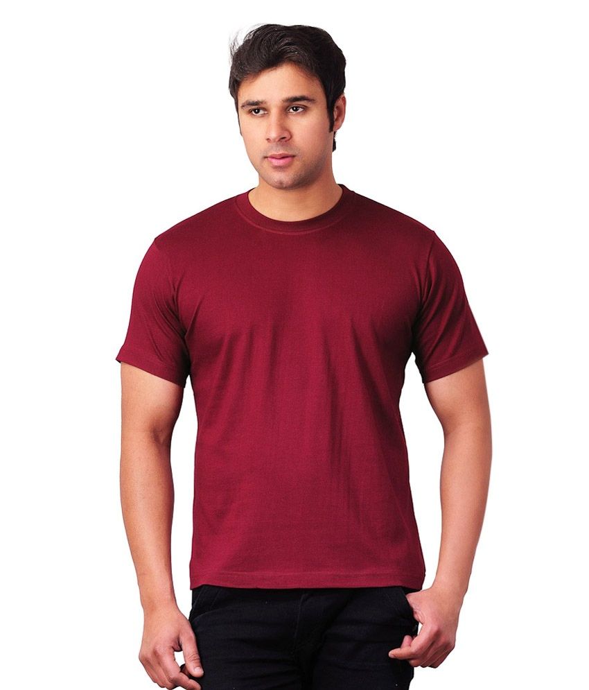 Rocketkaart Maroon Cotton Round Neck Half Sleeves T - Shirt - Buy ...