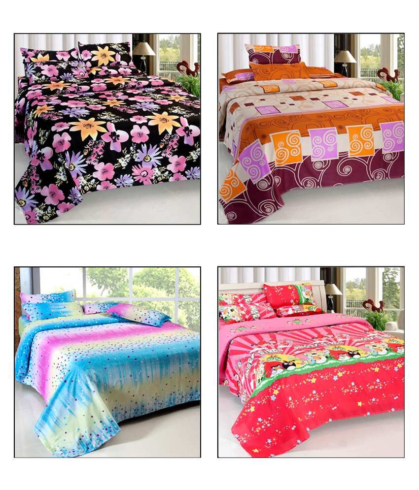Vertex Multicoloured Floral 4 Bedsheets with 8 Pillow Covers Buy