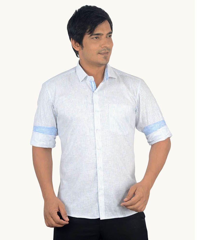 mens white linen blend shirt